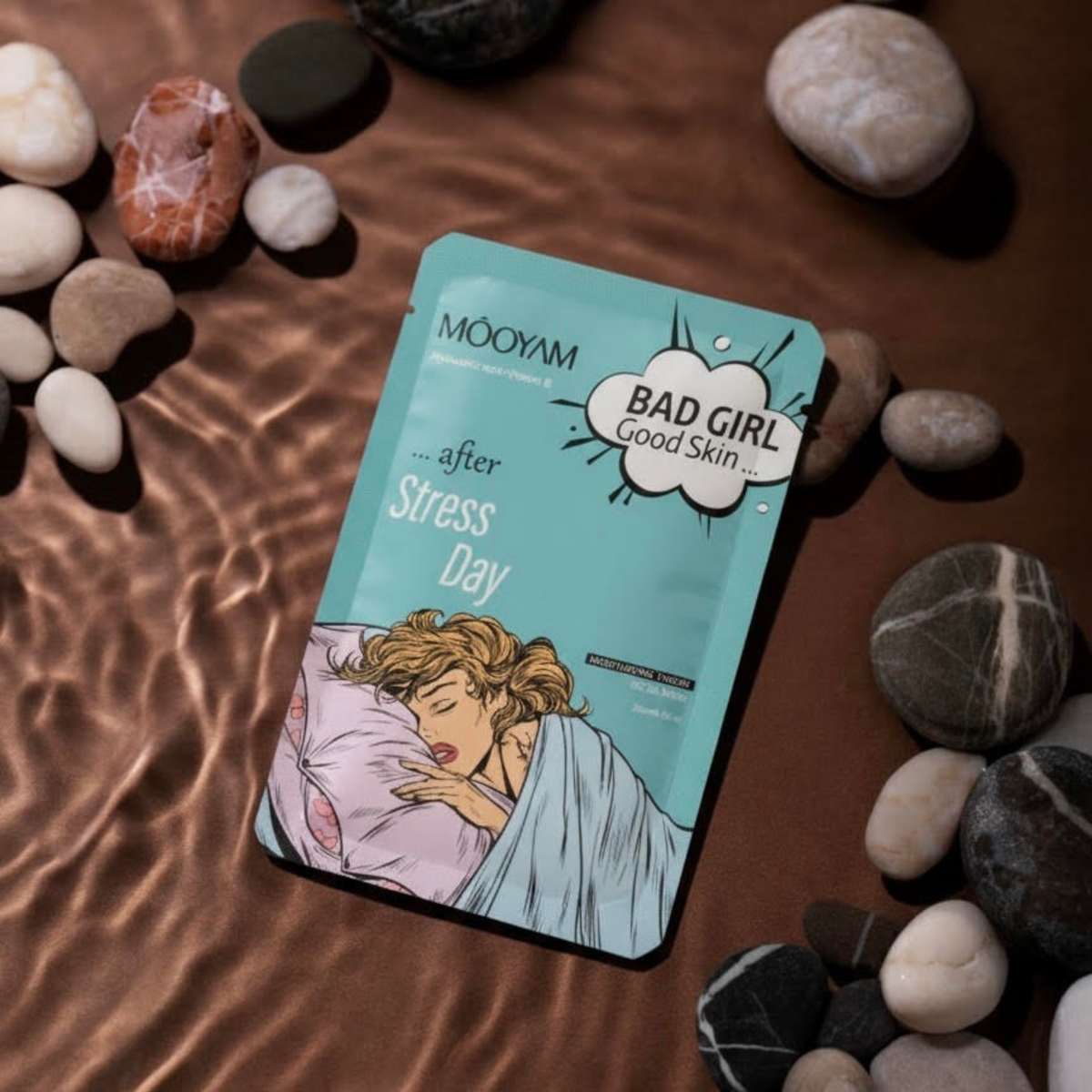 Mascarilla facial hidratante y suavizante con ácido hialurónico y vitamina E para aliviar el estrés.